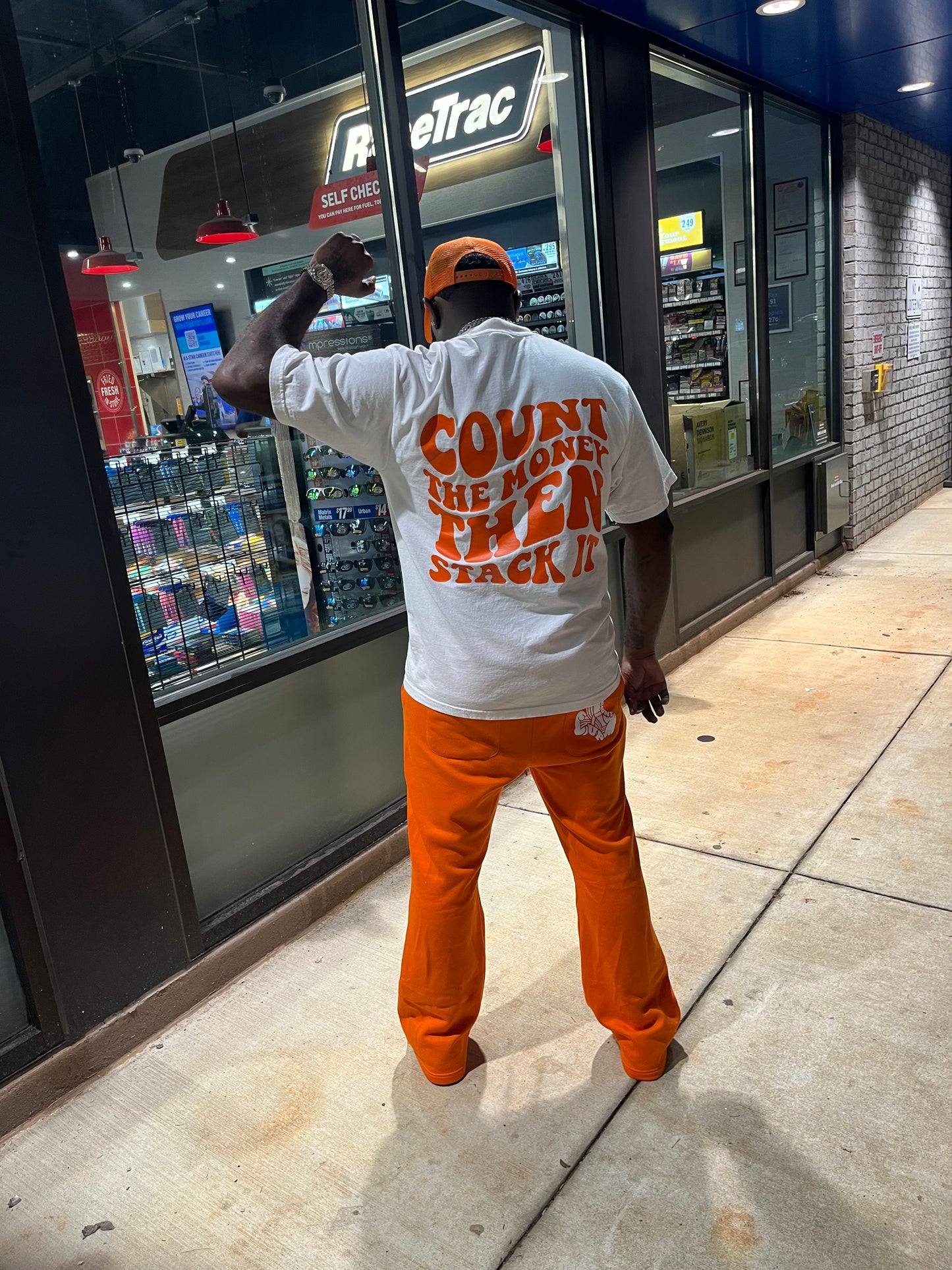 White/Orange Count Up Stack Jogger Set