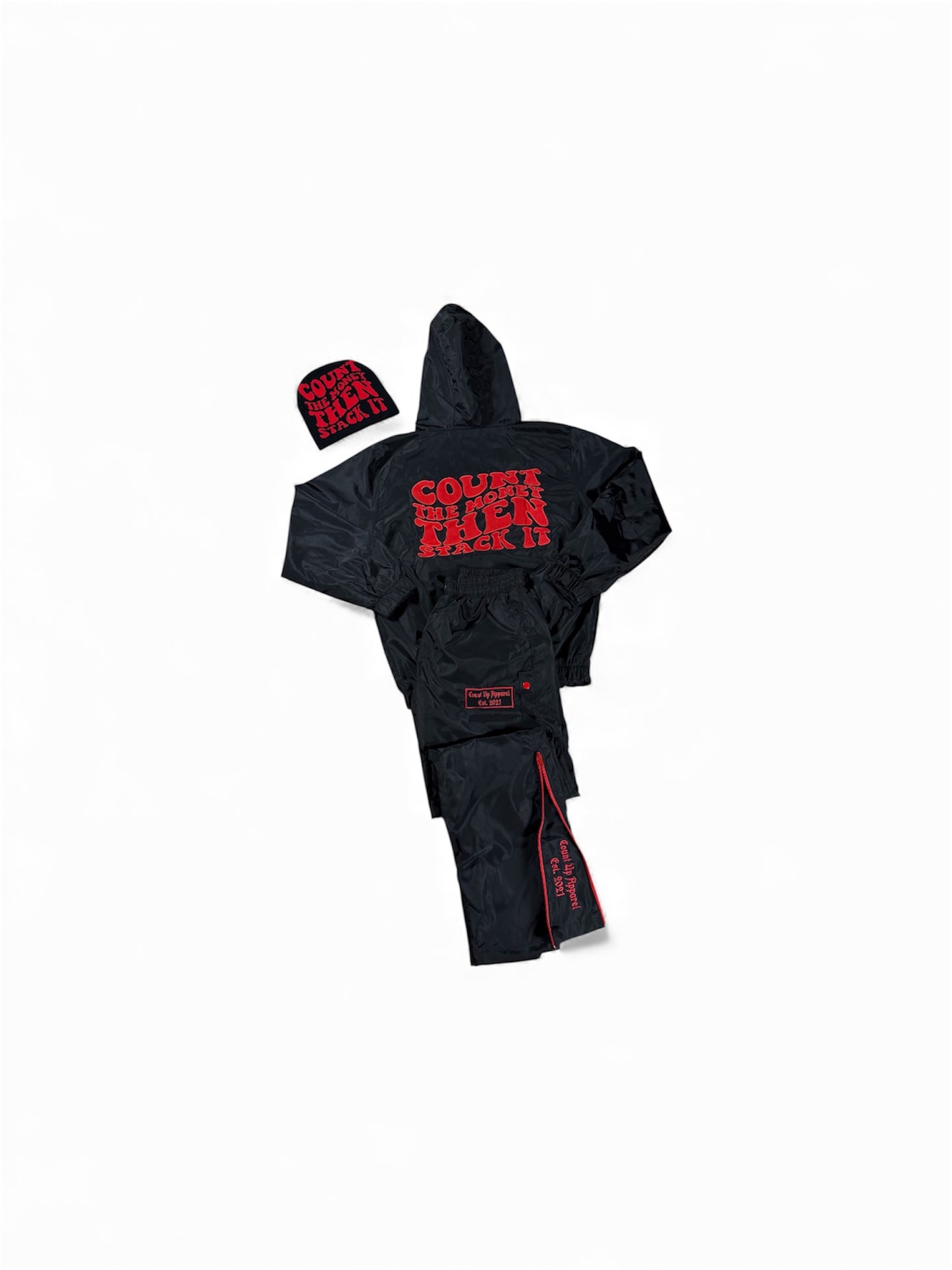 Black/Red Windbreaker Set/Beanie
