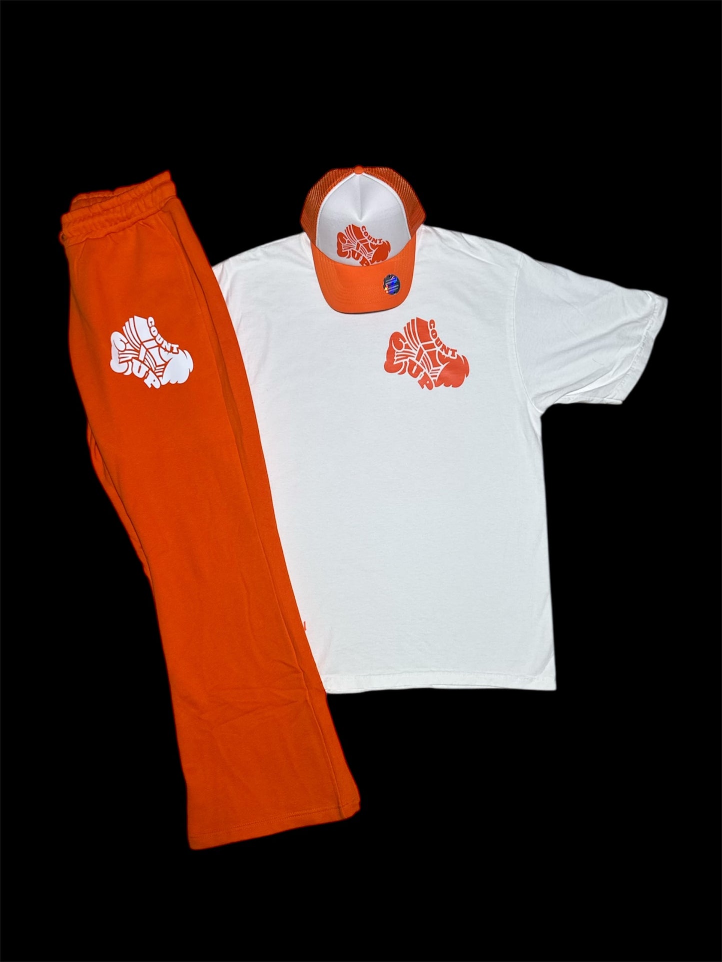 White/Orange Count Up Stack Jogger Set