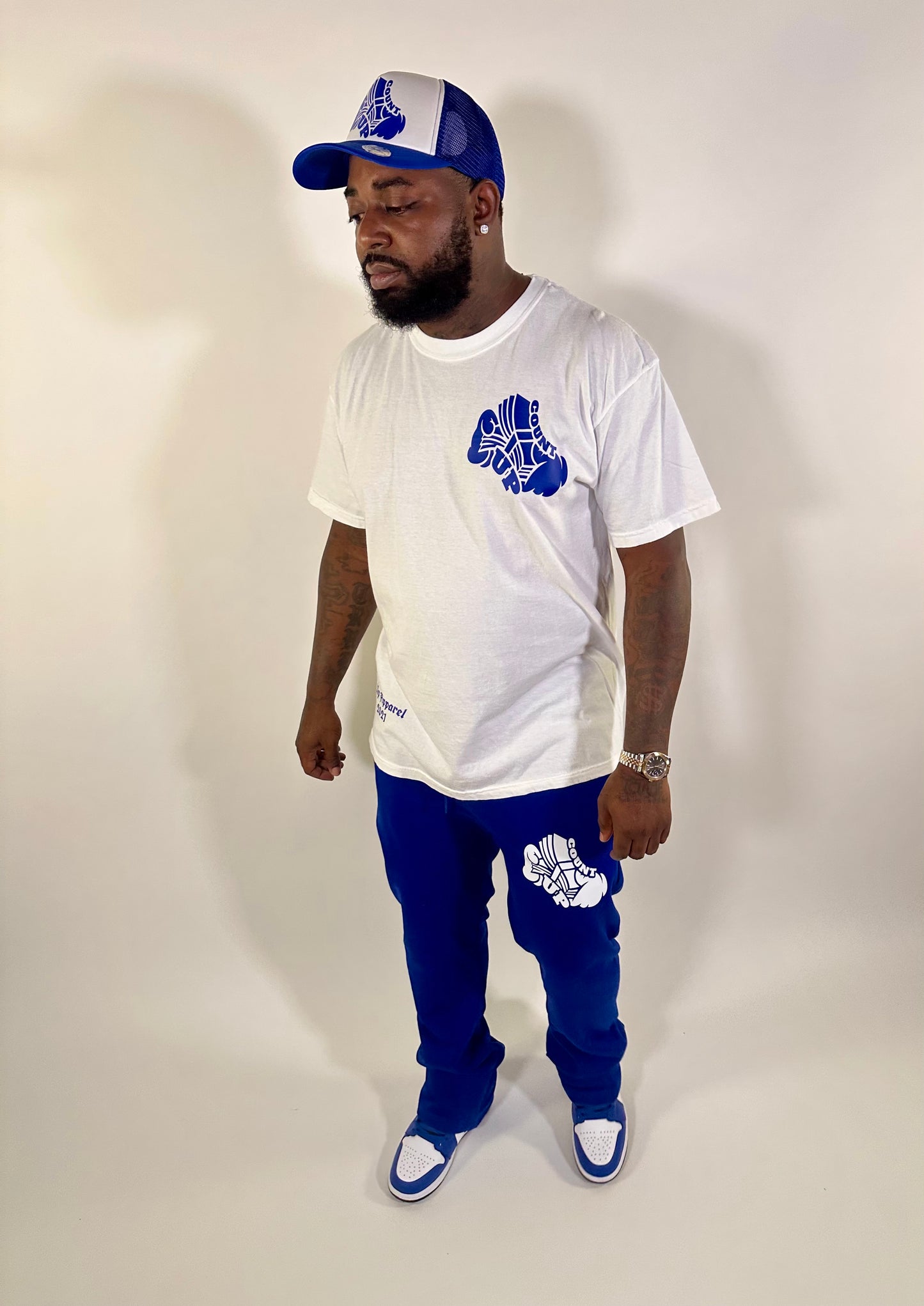 White/Royal Blue Stack Jogger Set