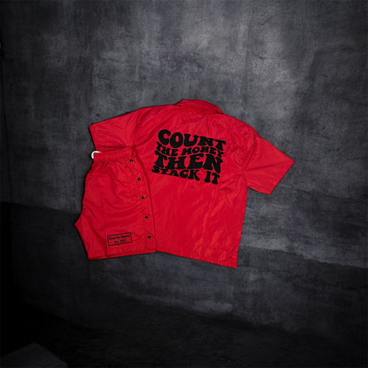Red&Black Windbreaker Short Set