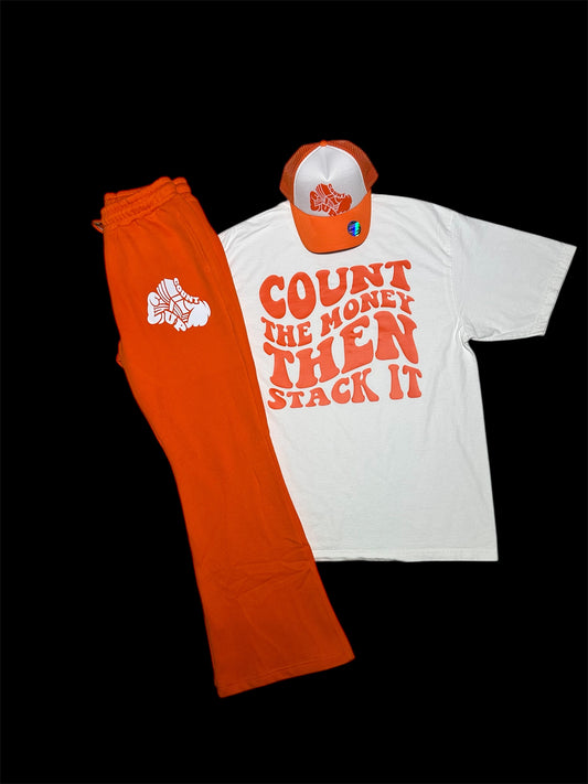 White/Orange Count Up Stack Jogger Set