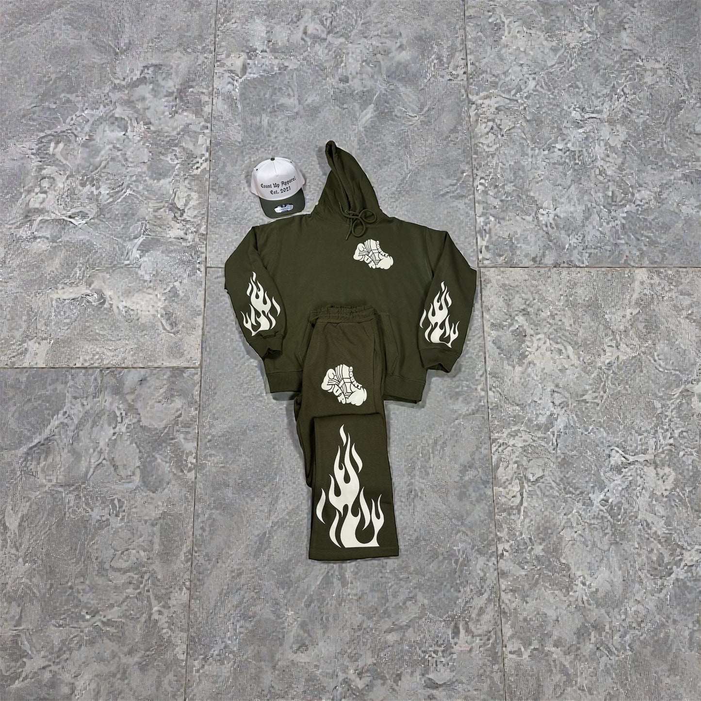 Olive Green/Cream Stack Set/Hat