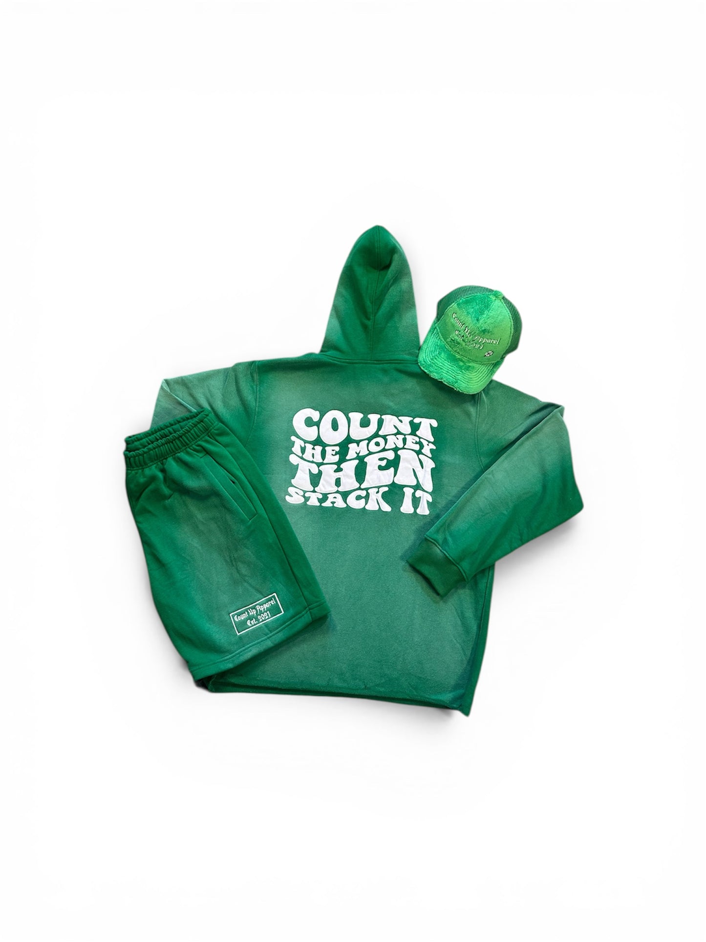 Green/White Acid Wash Hoodie&Short Set