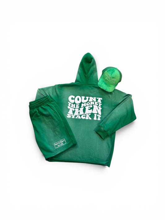 Green/White Acid Wash Hoodie&Short Set
