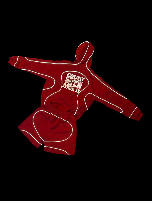 Red Reflecting Windbreaker Short Set