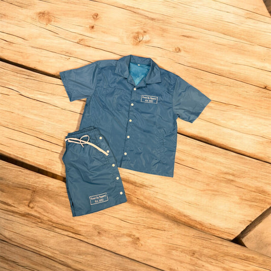 Blue&White Windbreaker Short Set