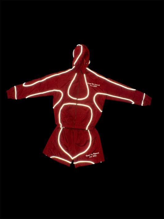 Red Reflecting Windbreaker Short Set