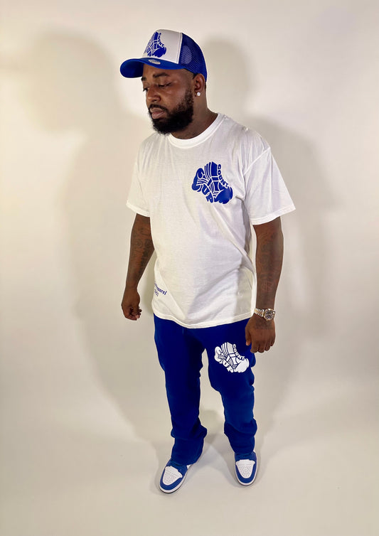 White/Royal Blue Stack Jogger Set