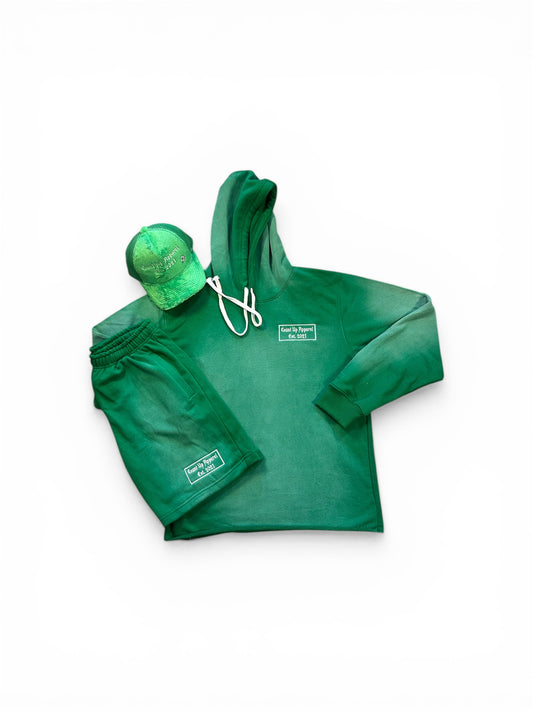 Green/White Acid Wash Hoodie&Short Set