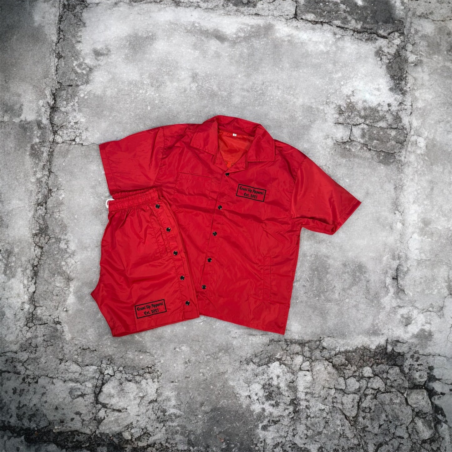 Red&Black Windbreaker Short Set